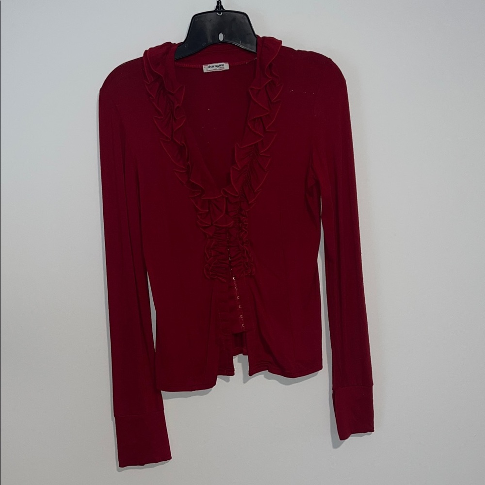 Sharagano Red Ruffled Blouse